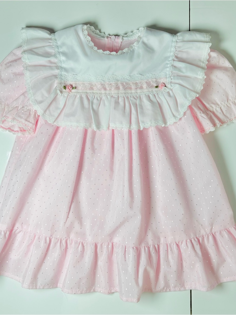 Vintage 80s Sears Pink Swiss Dot Lace Ruffle Dress 3T Coquette Polka Collector